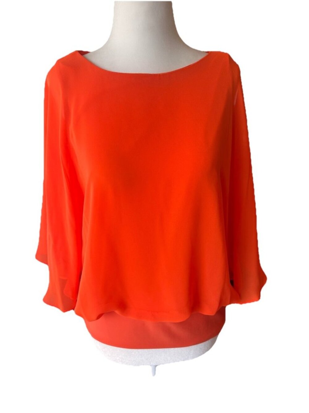Chaus Womens Size S Chiffon Floaty Flutter Sleeve Deep Orange 70s Vibe